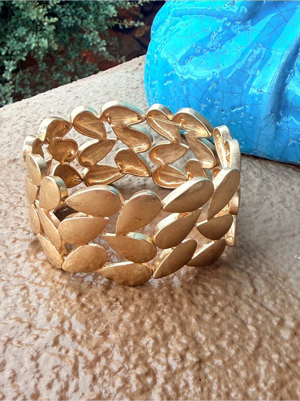 Gold-Tone Leaf Link Stretch Bracelet - Women Jewelry